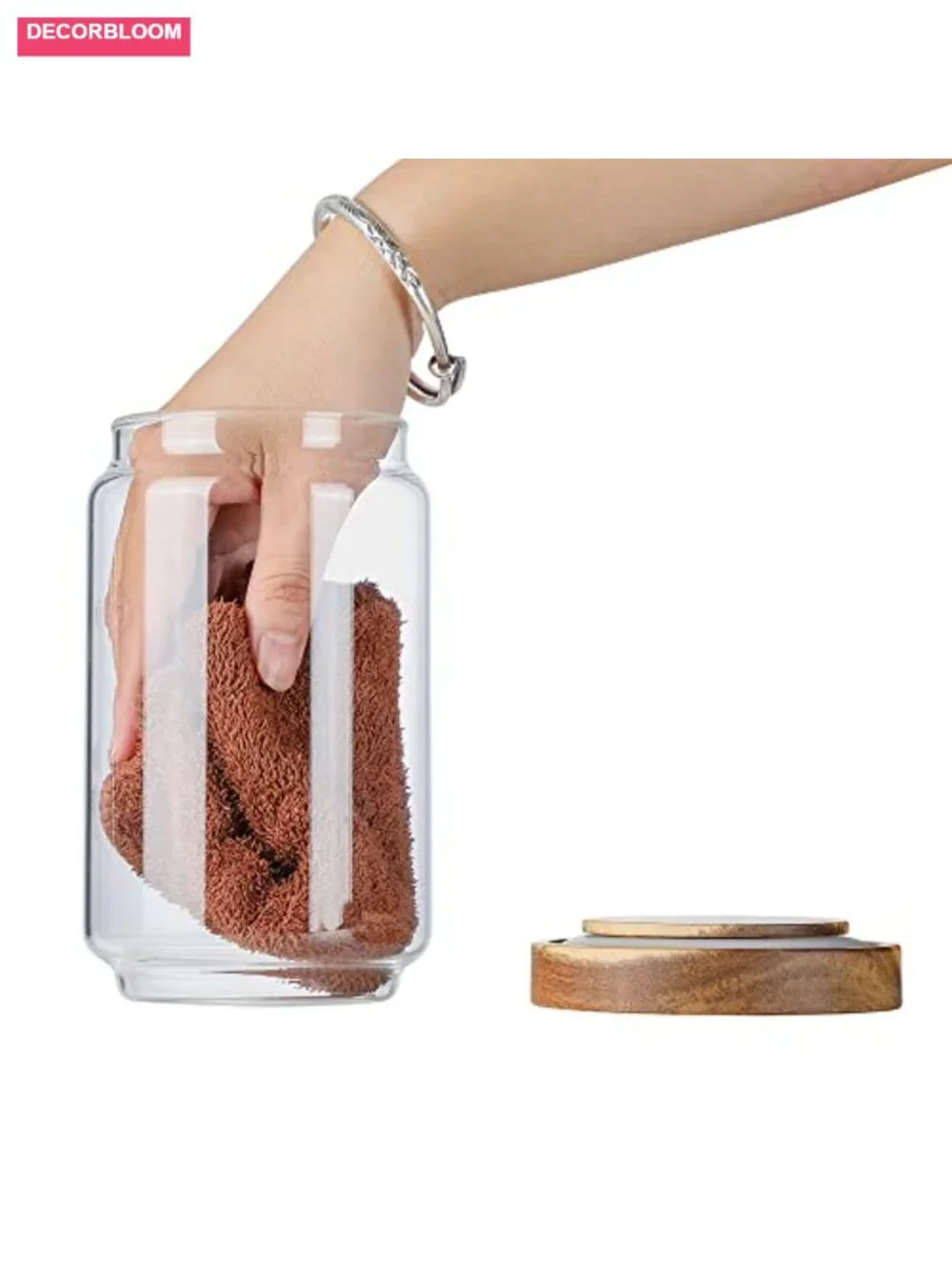 Glass Storage Jars with Wood Lid, Set of 5 Airtight Containers for Kitchen